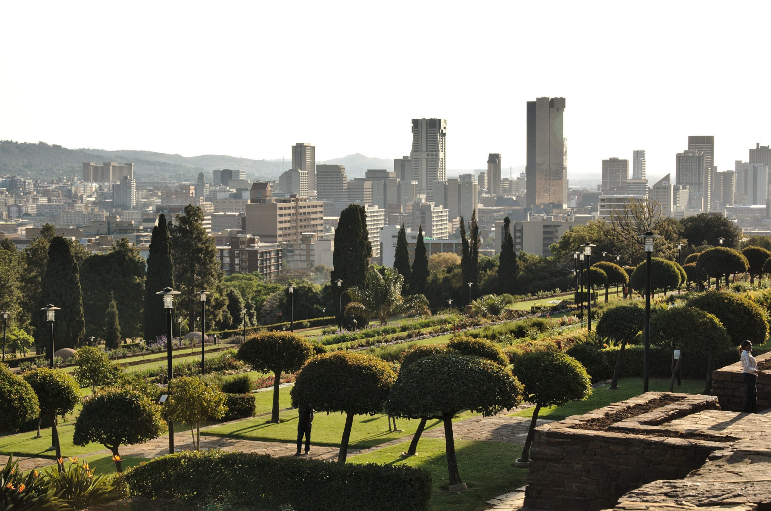 View of the city skyline from the grounds of the Union Buildings, Pretoria, South Africa.